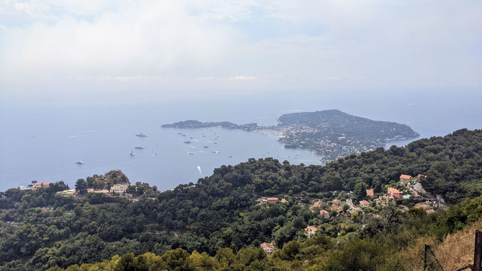 A sweeping aerial view of the Cap-Ferrat peninsula on the French Riviera